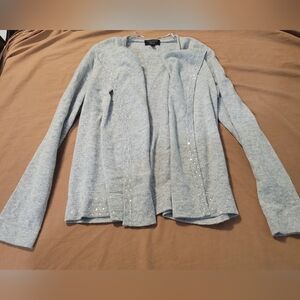 Charter Club 100% Cashmere Gray Sequin Open Front Cardigan Size M